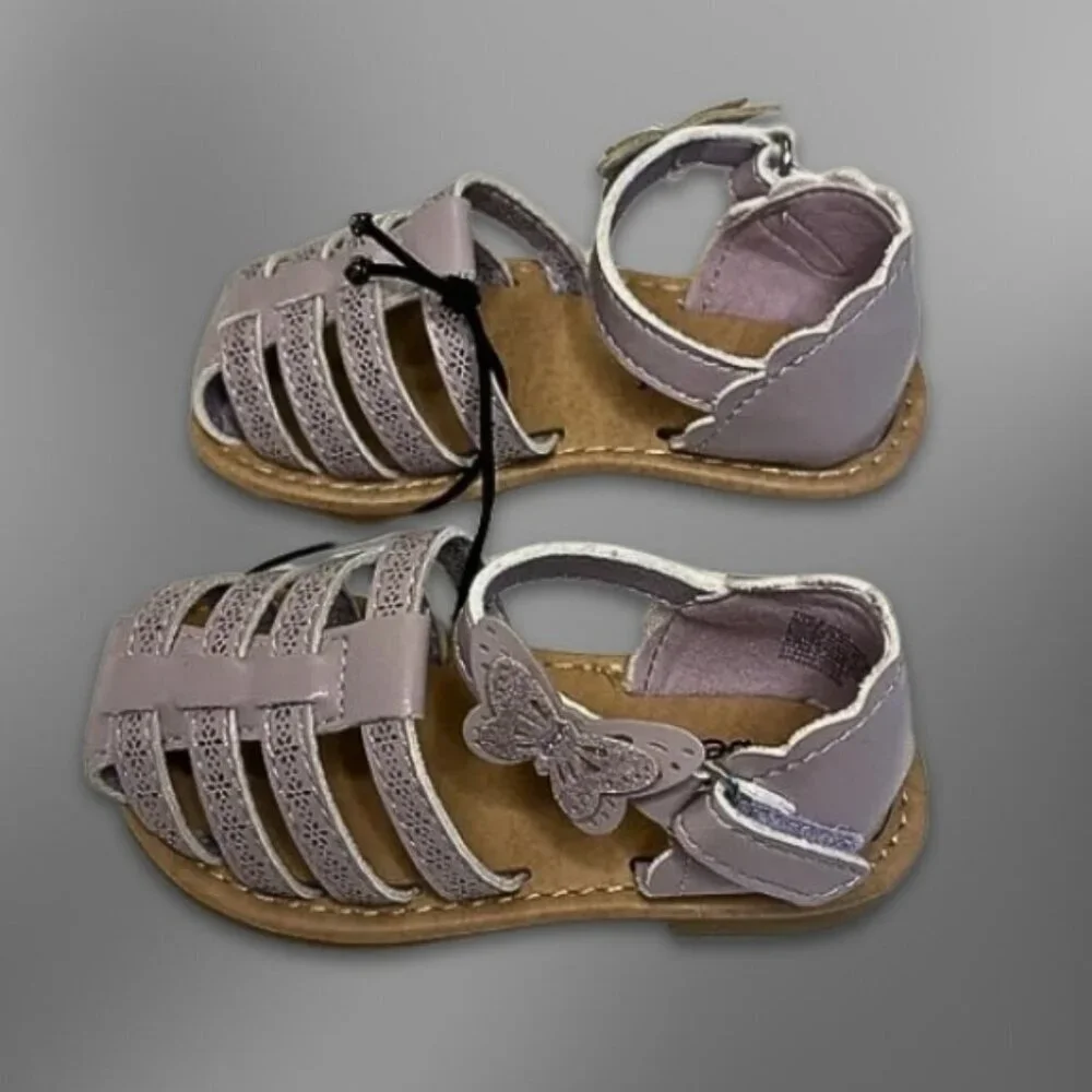 Jumping Beans Toddler Sandals Secure Strap Butterfly Detail Purple Girl 5T NWT